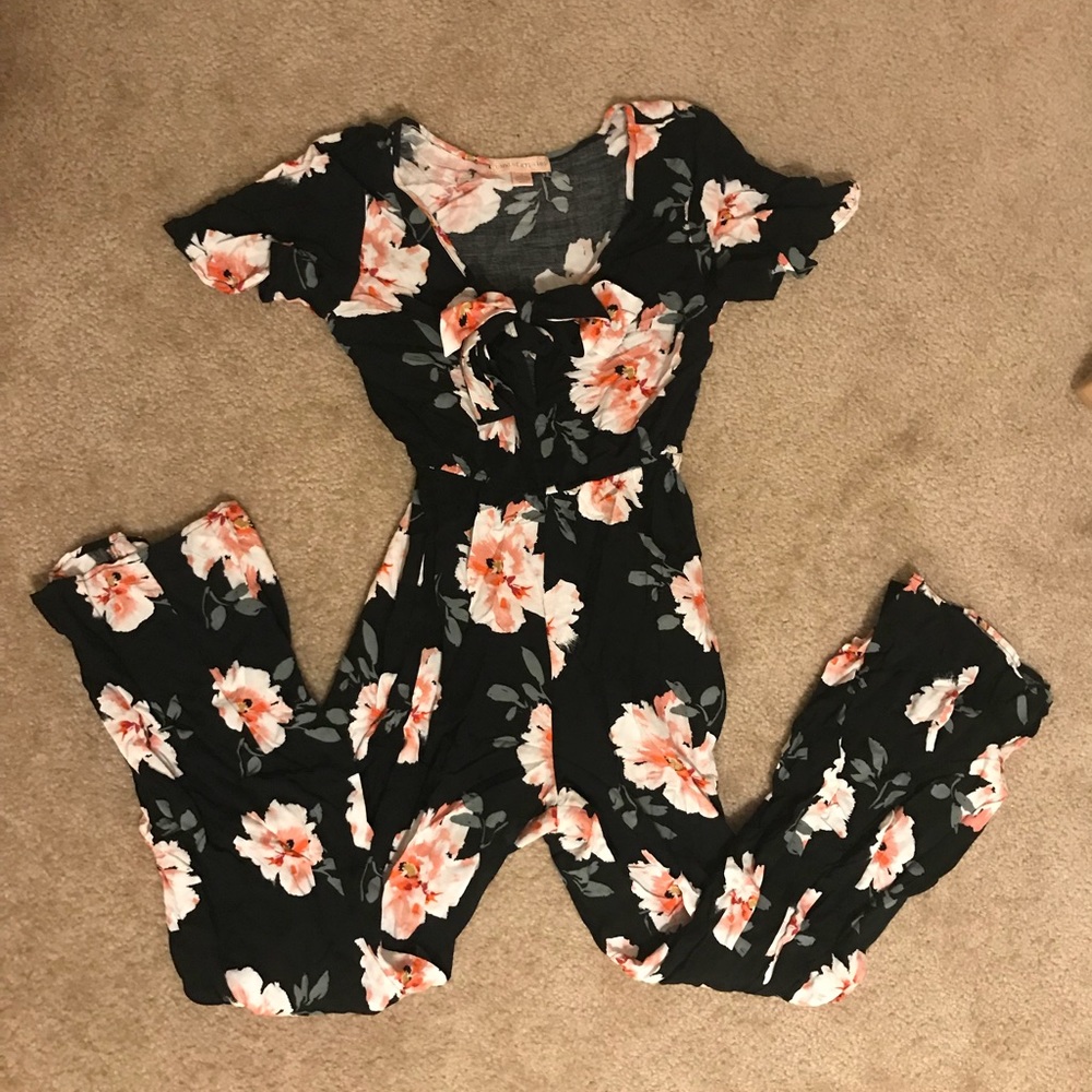 Floral romper with front tie